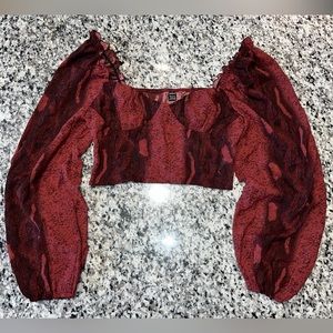 Snakeskin Lantern Sleeve Sweetheart Neck Bustier Top